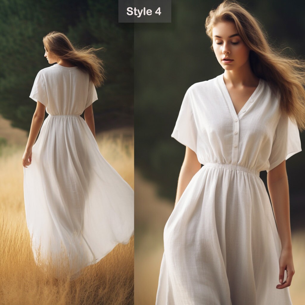 V Neck Linen Shirtdress | Loose Fit & Breathable | Stylish Summer Attire | Linen Dress - Ideal for Mother's Day - Gift for Her | 230809A