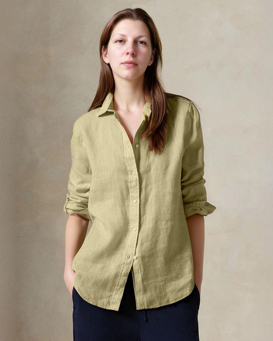 Women's Long Sleeve Linen Shirt - Soft Breathable Natural Fabric, Relaxed Fit Button-Down, Lightweight Casual Blouse | SKU.25T22T5E