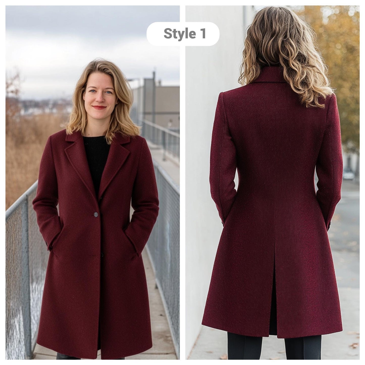 Custom Burgundy Wool Coat for Women, Warm Long Winter Jacket with Tailored Fit, Outerwear for Stylish Cold Weather Protection | 241104