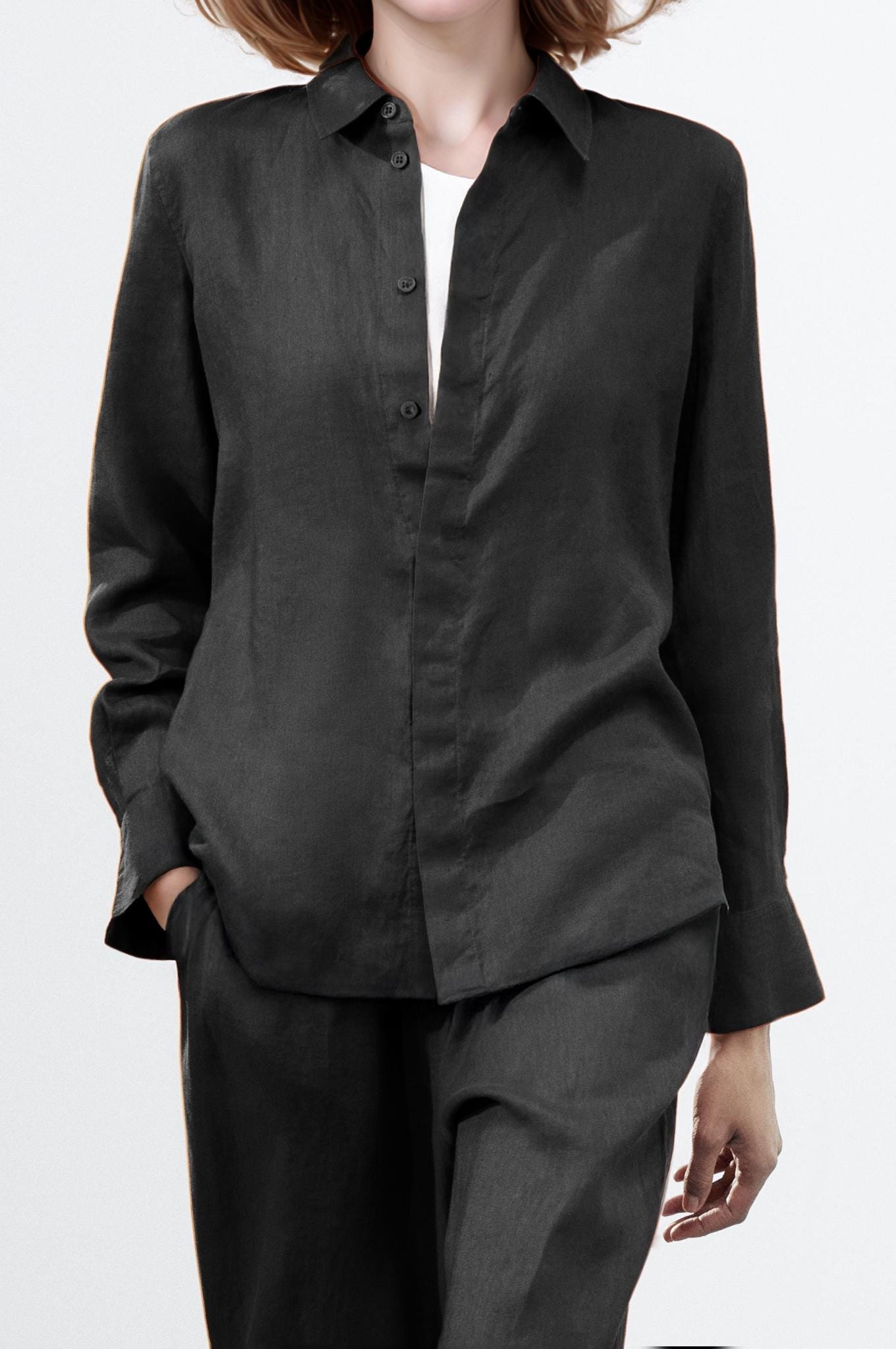 Women's Linen Two Piece Set - Relaxed Shirt and Wide Leg Pants, Buy Separately or as a Set | SKU.25T22T4F