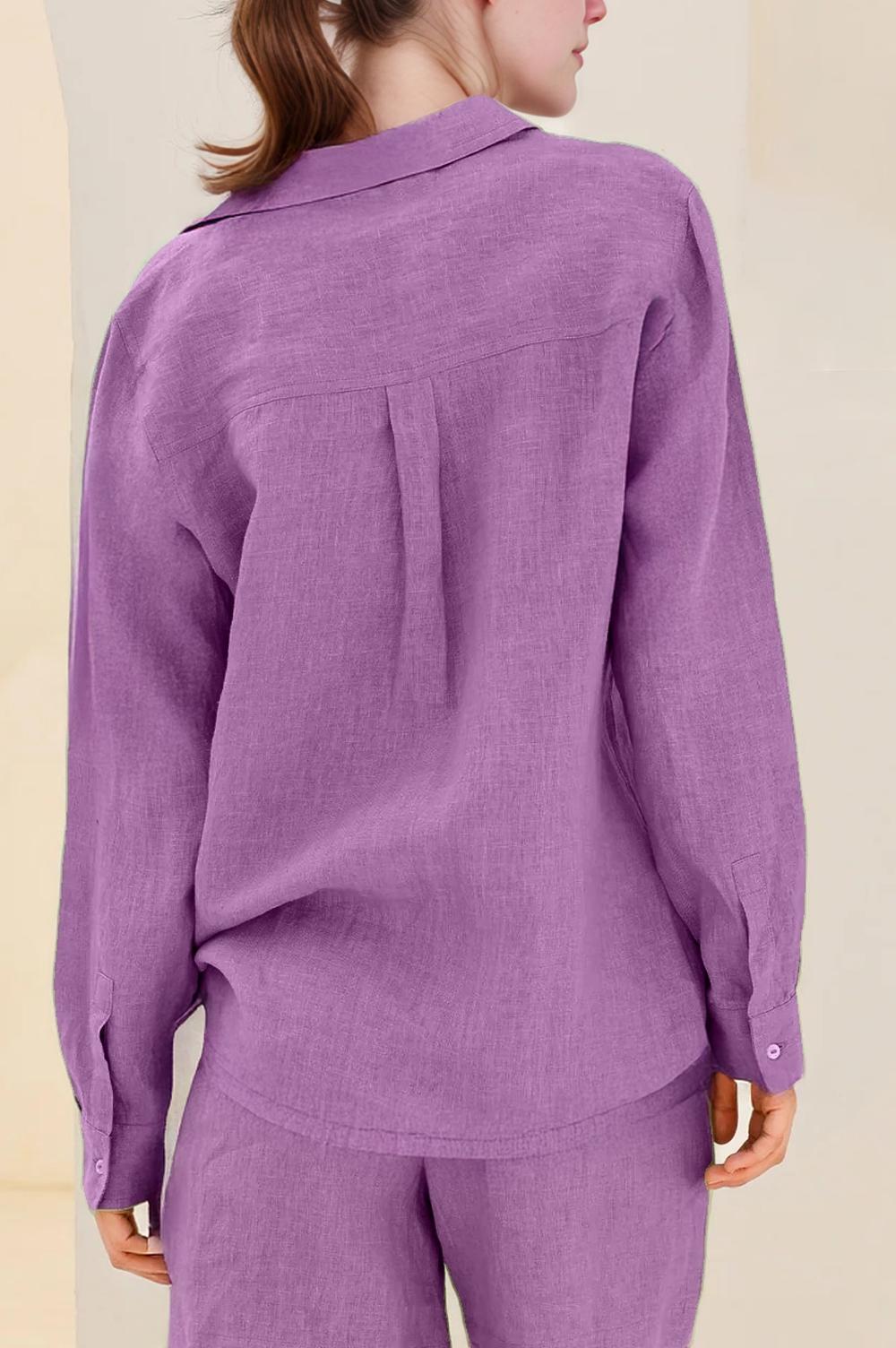 Relaxed Fit Linen Shirt - Long Sleeve Lightweight Button Down Blouse for Women, Soft Washed Linen Summer Top | SKU.25T22T3H