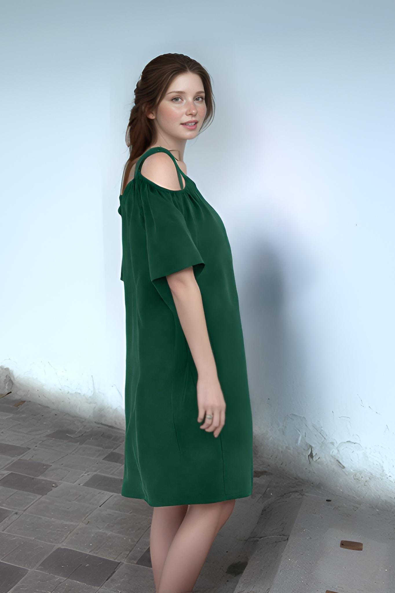 Women's Cold Shoulder A-Line Dress – Flowy Summer Midi Dress with Ruffle Sleeves | SKU.25T09T7A