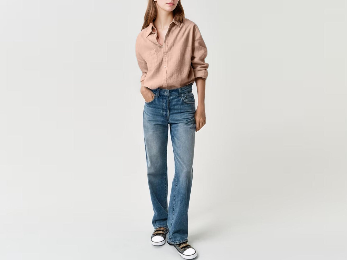Women's Linen Shirt - Classic Button Down, Relaxed Fit, Lightweight Long Sleeve Blouse with Pocket for Spring & Summer | SKU.25T22T3U
