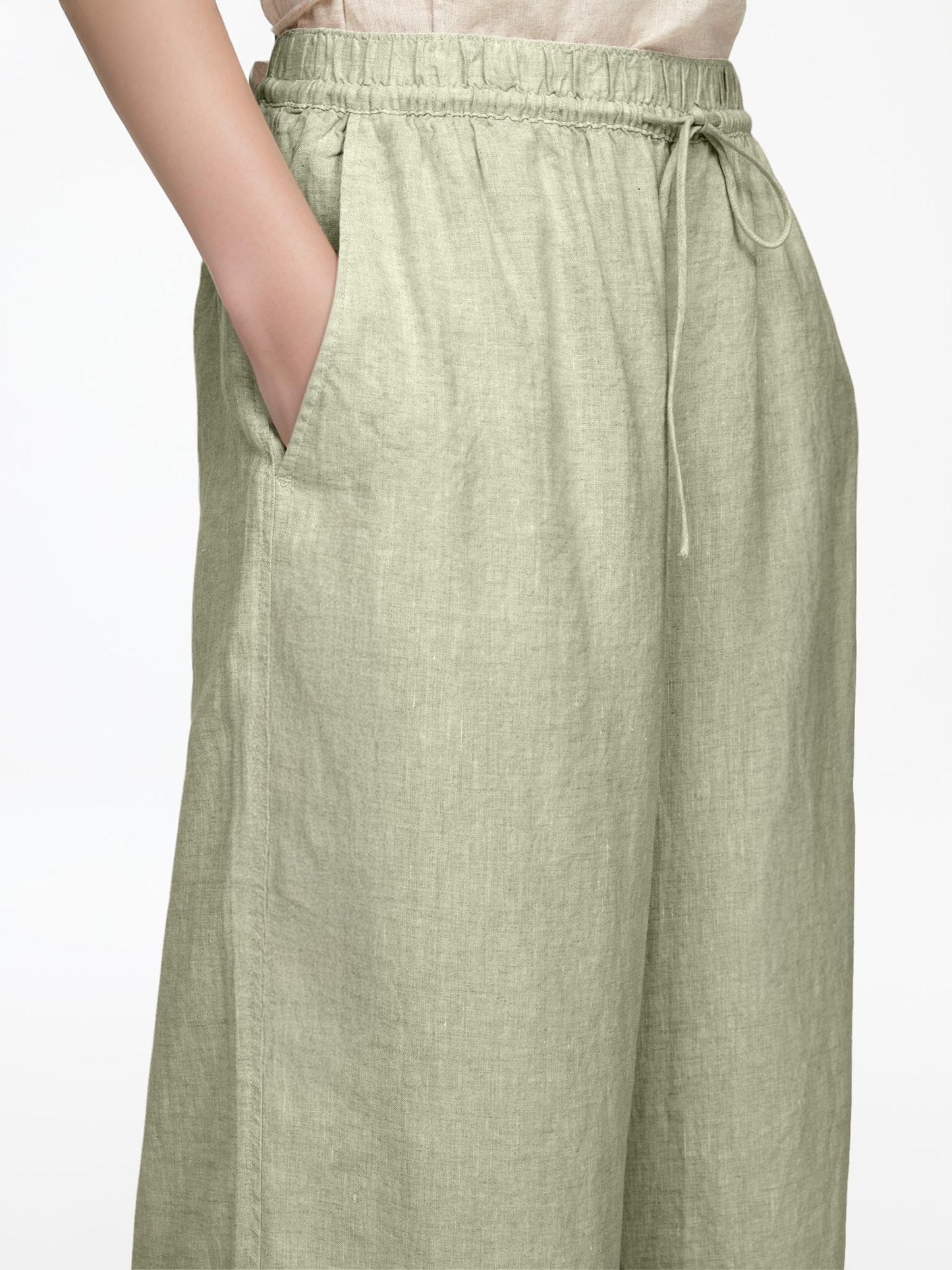 Linen Cropped Wide Leg Pants - Relaxed Fit, Elastic Waist, Drawstring, Lightweight, Casual Summer Trousers with Pockets| SKU.25T22T5Q