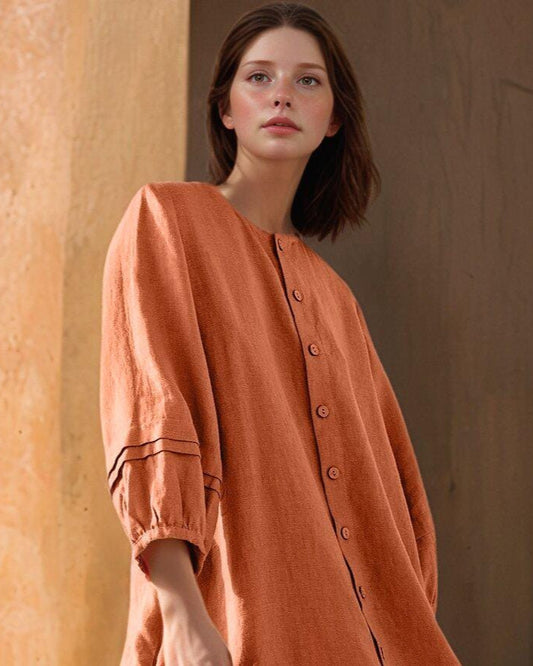 Loose Linen Shirt Dress, Oversized Button Dress, Casual Long Sleeve Dress, Minimalist Fall Dress, Women's Tunic Dress | SKU.25T14T6U