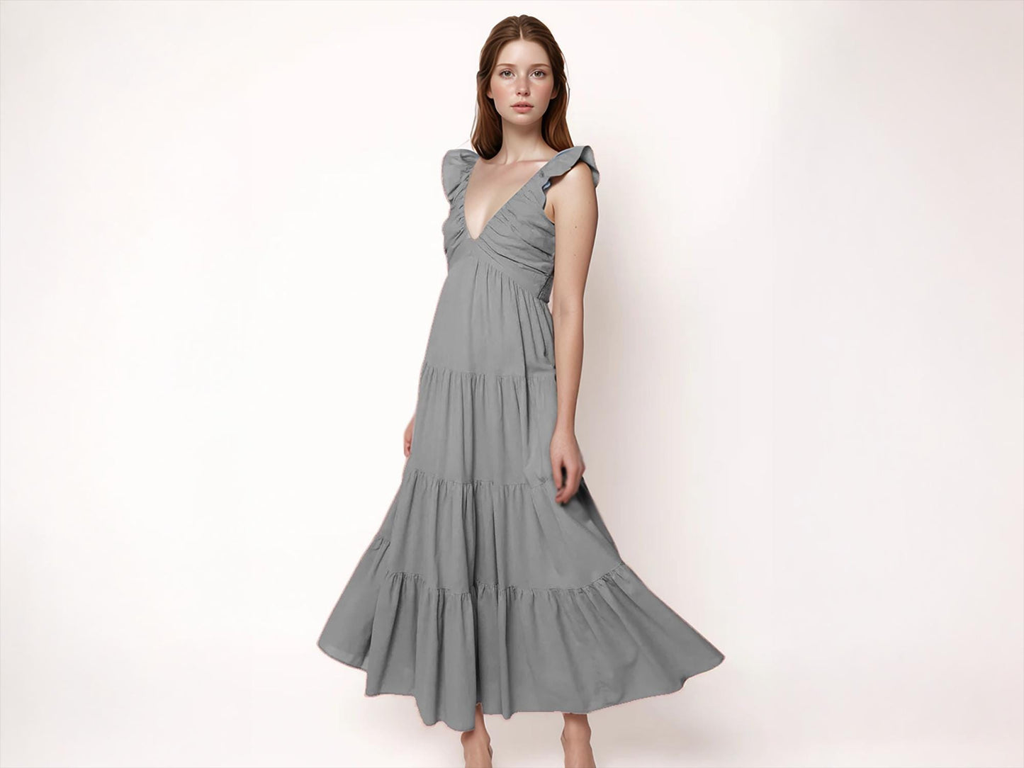 Custom Maxi Dress, Deep V Summer Dress, Sleeveless Flowy Long Dress, Boho Casual Dress, Women's Tiered Sundress| SKU.25T14T6G