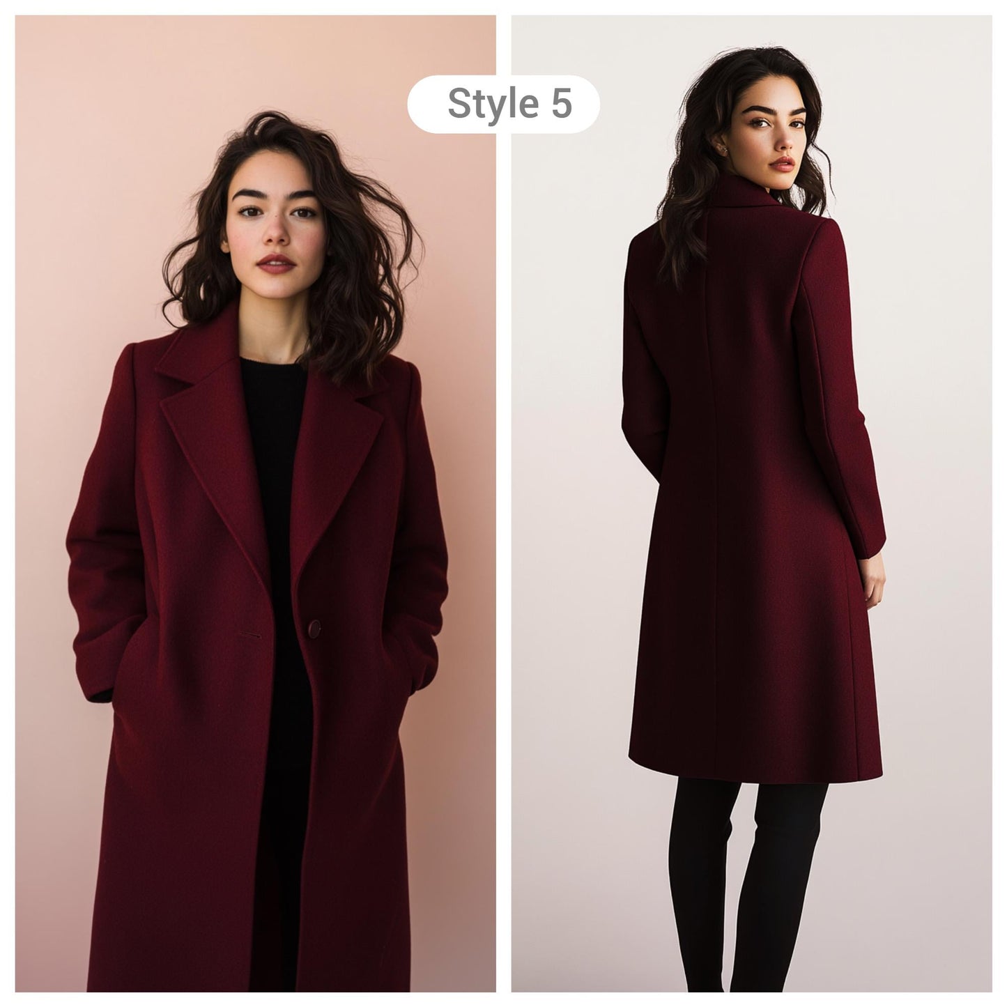 Custom Burgundy Wool Coat for Women, Warm Long Winter Jacket with Tailored Fit, Outerwear for Stylish Cold Weather Protection | 241104