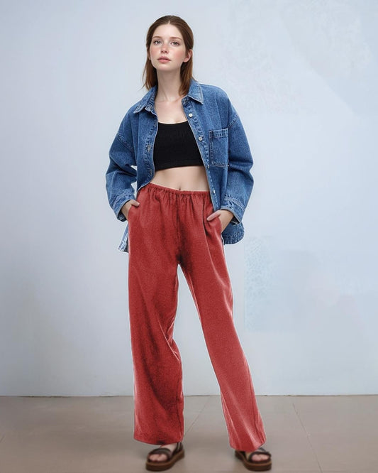 Women's Linen Wide-Leg Pants – High Waist, Loose Fit, Lightweight Loungewear | SKU.25T11T6I