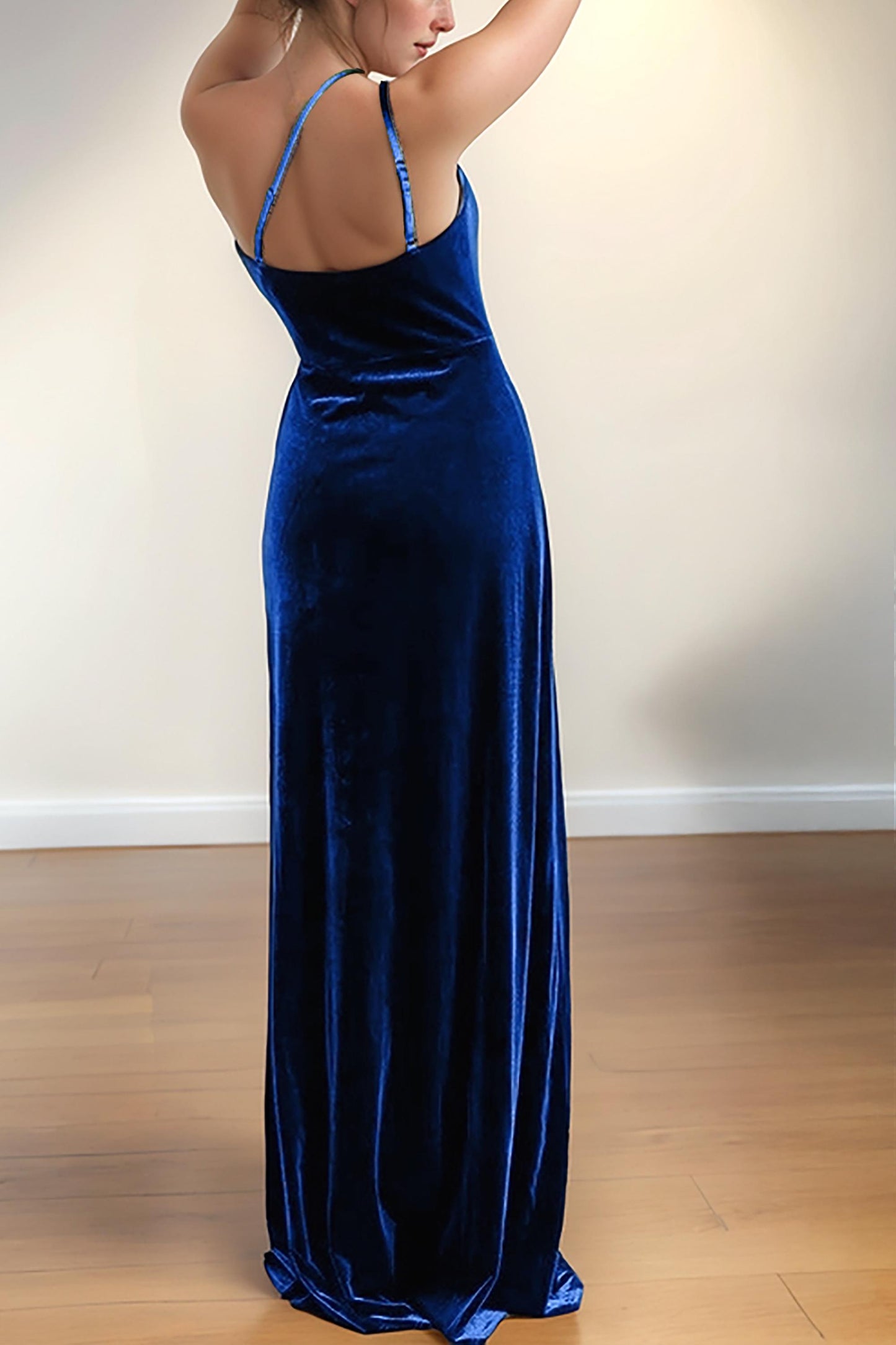 Royal Blue Velvet One Shoulder Dress – Long Formal Gown with Slit | SKU.25T17T4D