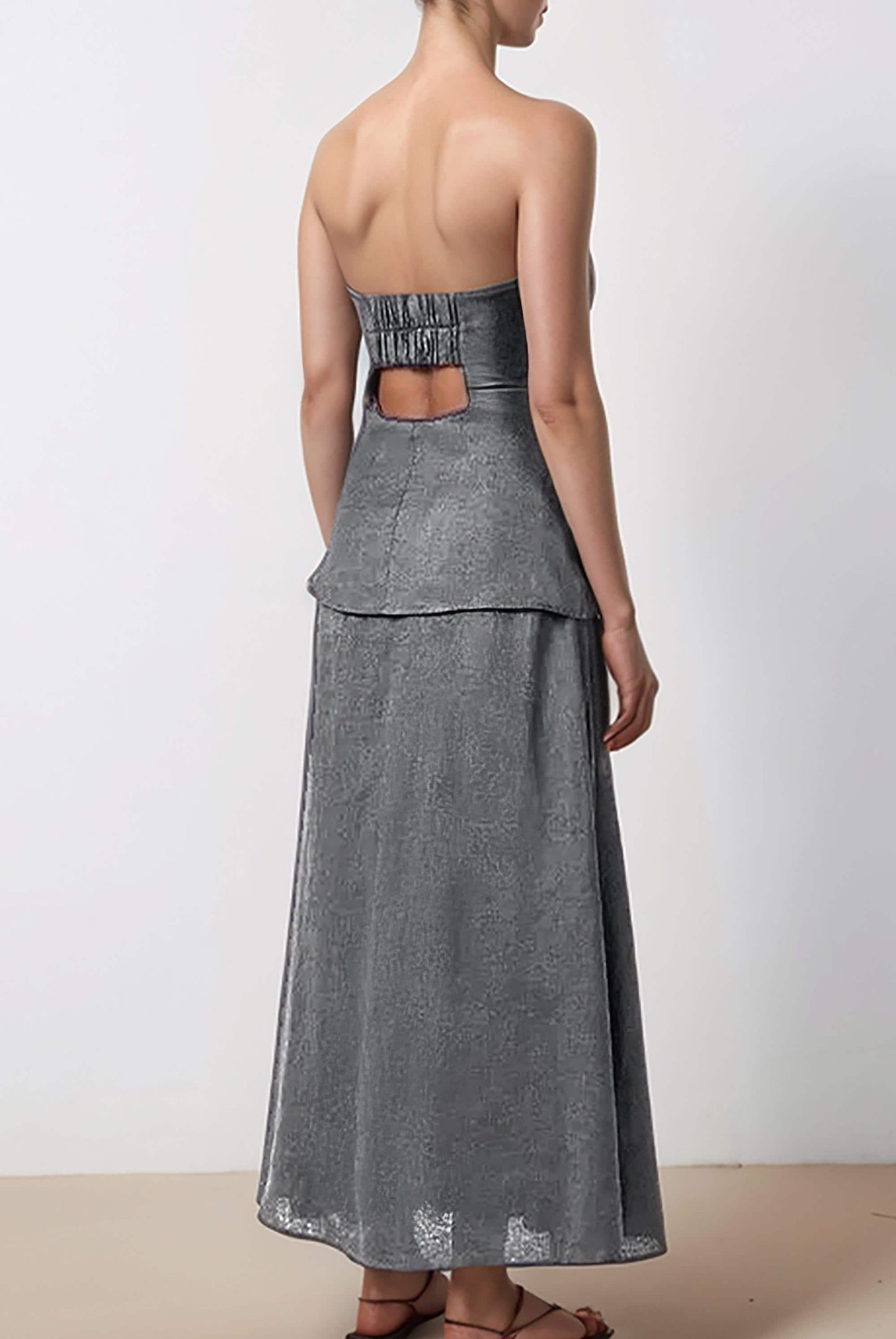 Custom Grey Strapless Maxi Dress, Sleeveless Summer Linen Look Dress for Women, Minimalist Formal | SKU.25T14T5C