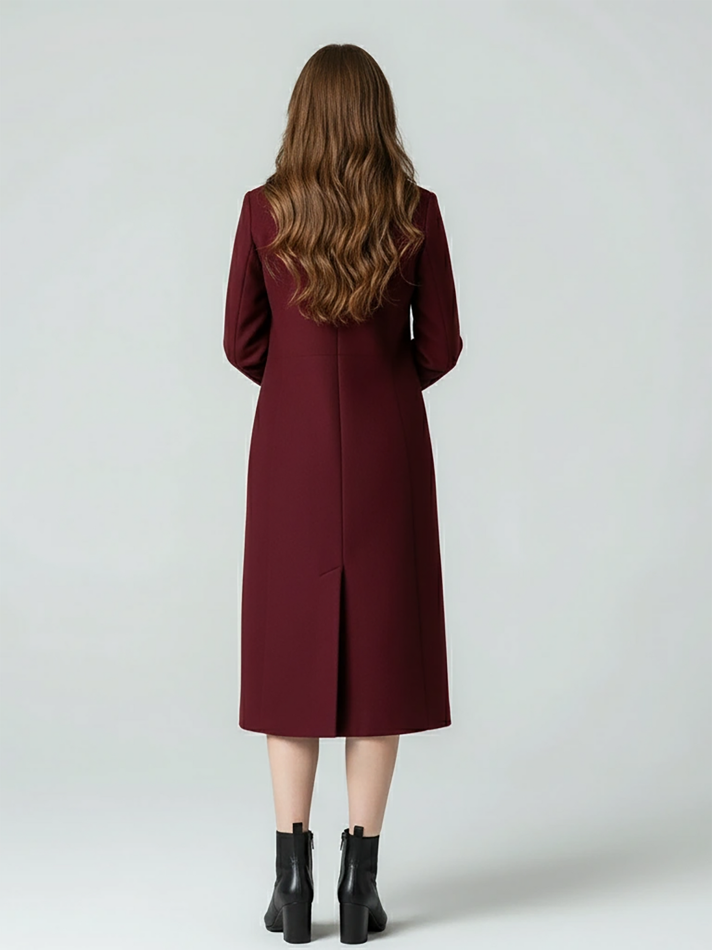Sophisticated Burgundy Wool Coat – Classic Longline Trench with Tailored Fit | 25T35T4K