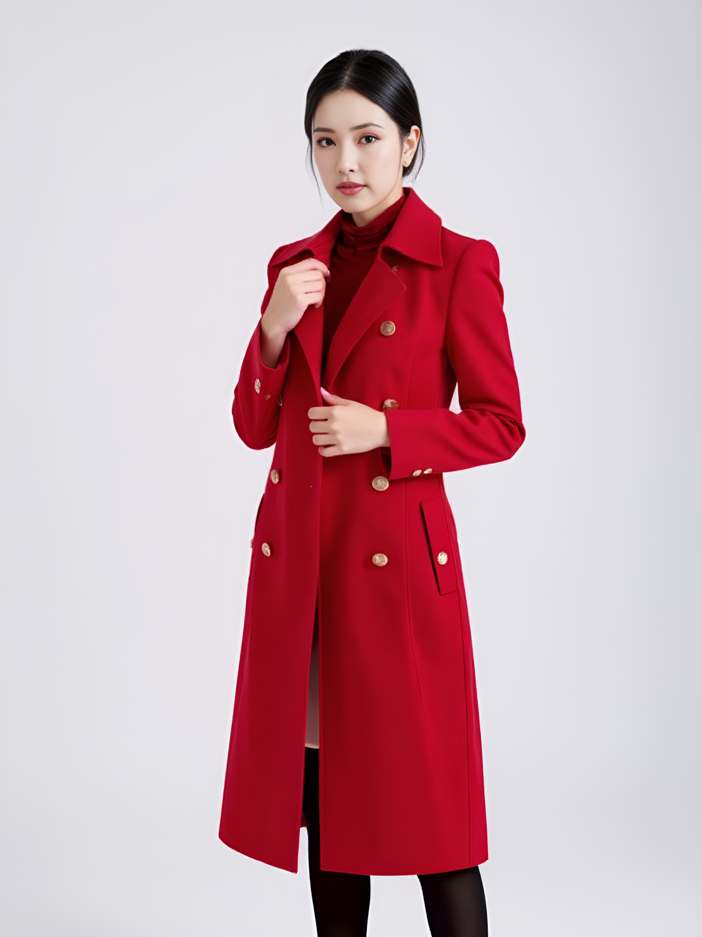 Cream Wool-Blend Blazer Dress – Chic Tailored Design with Gold Button Accents | 25T35T4E