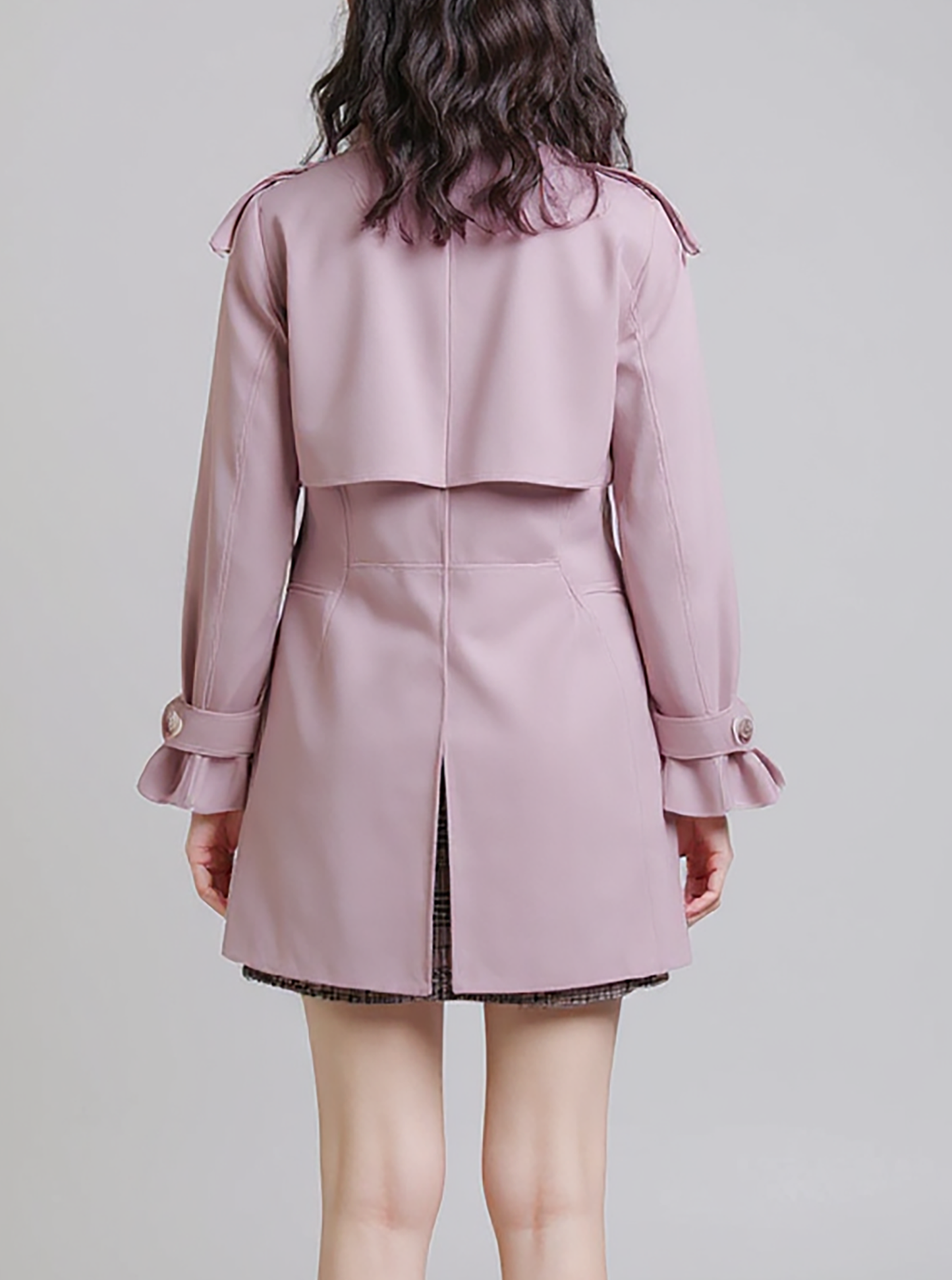 Lilac Trench Coat – Chic Double-Breasted Outerwear with Tie Cuff Details | 25T35T5G