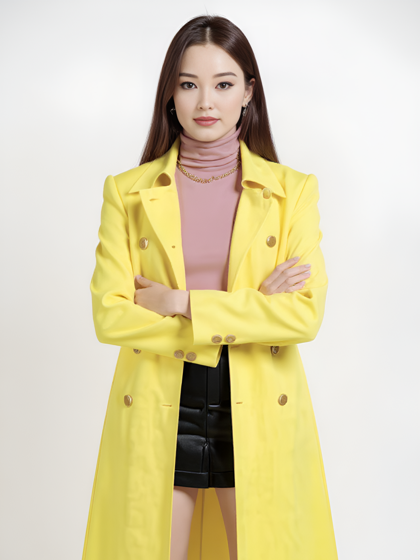 Sunny Yellow Wool Trench Coat – Chic Double-Breasted Outerwear with Tie-Waist | 25T35T4C