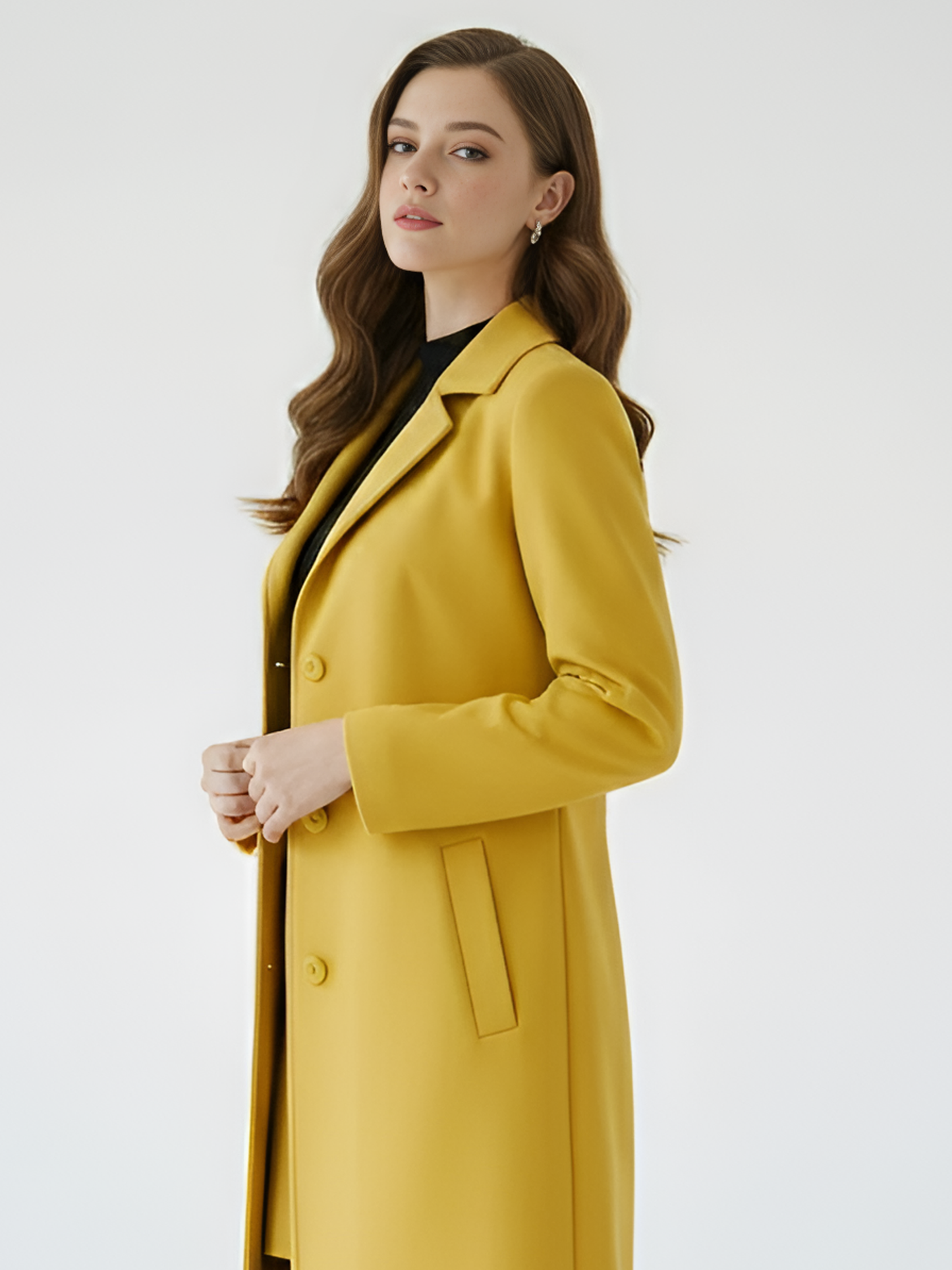 Mustard Wool Longline Coat – Chic Tailored Coat with Notch Lapels | 25T35T6B