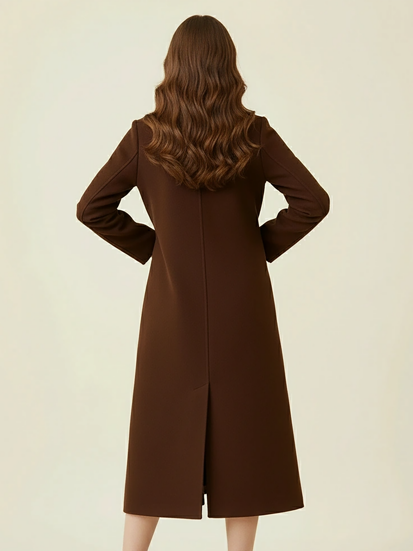 Chocolate Wool Long Coat – Sophisticated Tailored Fit with Single-Breasted Closure | 25T35T4F