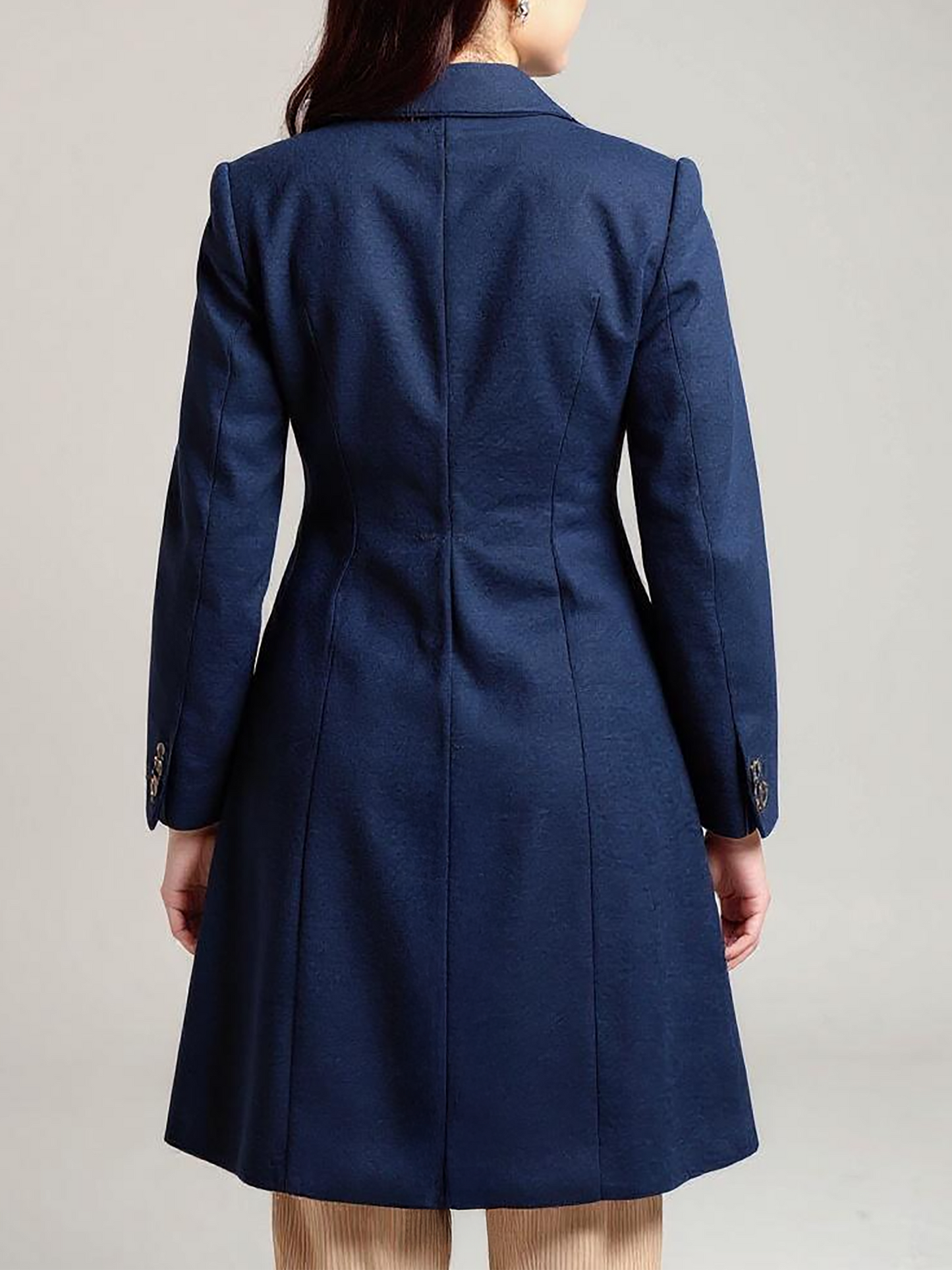 Navy Wool-Blend Blazer Dress – Chic Tailored Coat Dress with Statement Buttons | 25T35T5E