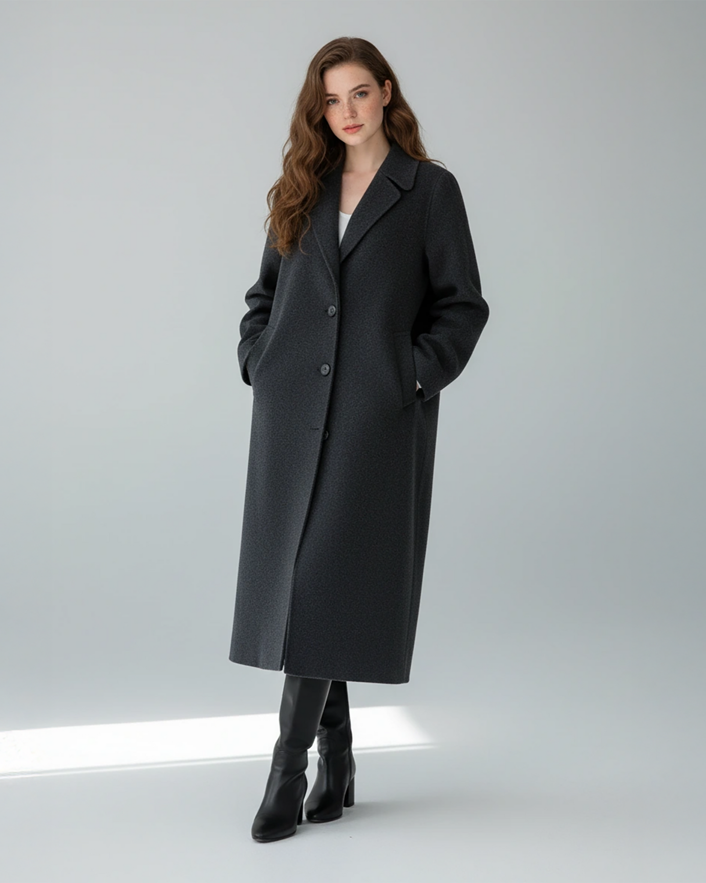 Chic Black Wool Long Coat – Sophisticated Oversized Fit with Classic Lapels | 25T35T5P