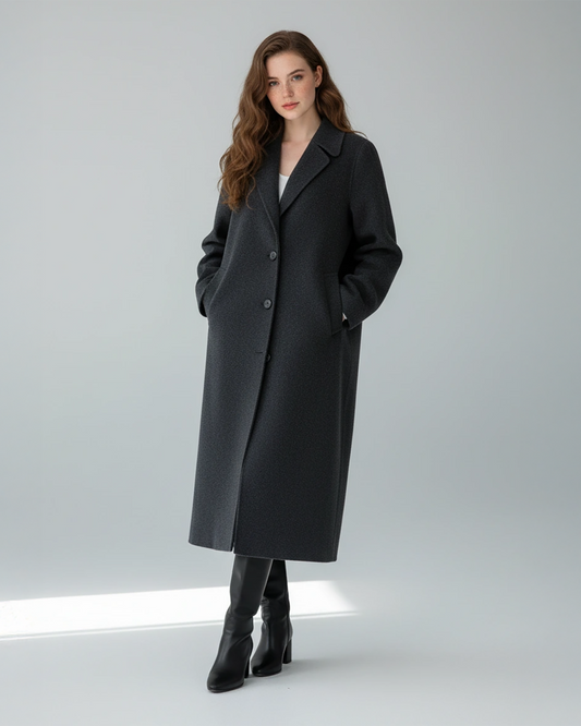 Chic Black Wool Long Coat – Sophisticated Oversized Fit with Classic Lapels | 25T35T5P