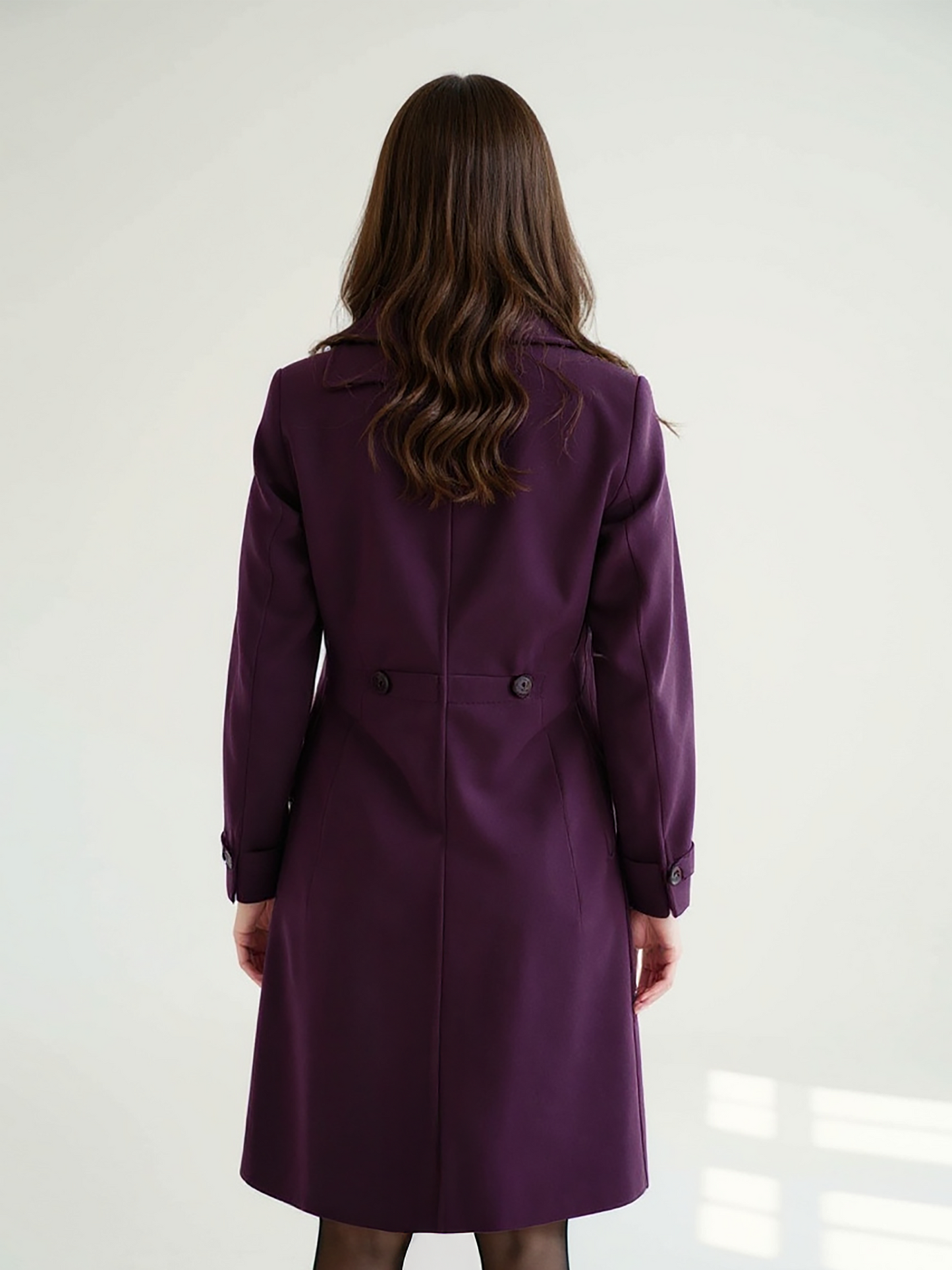 Deep Plum Wool Blend Coat – Sophisticated Double-Breasted Outerwear with Tailored Fit | 25T35T6Y