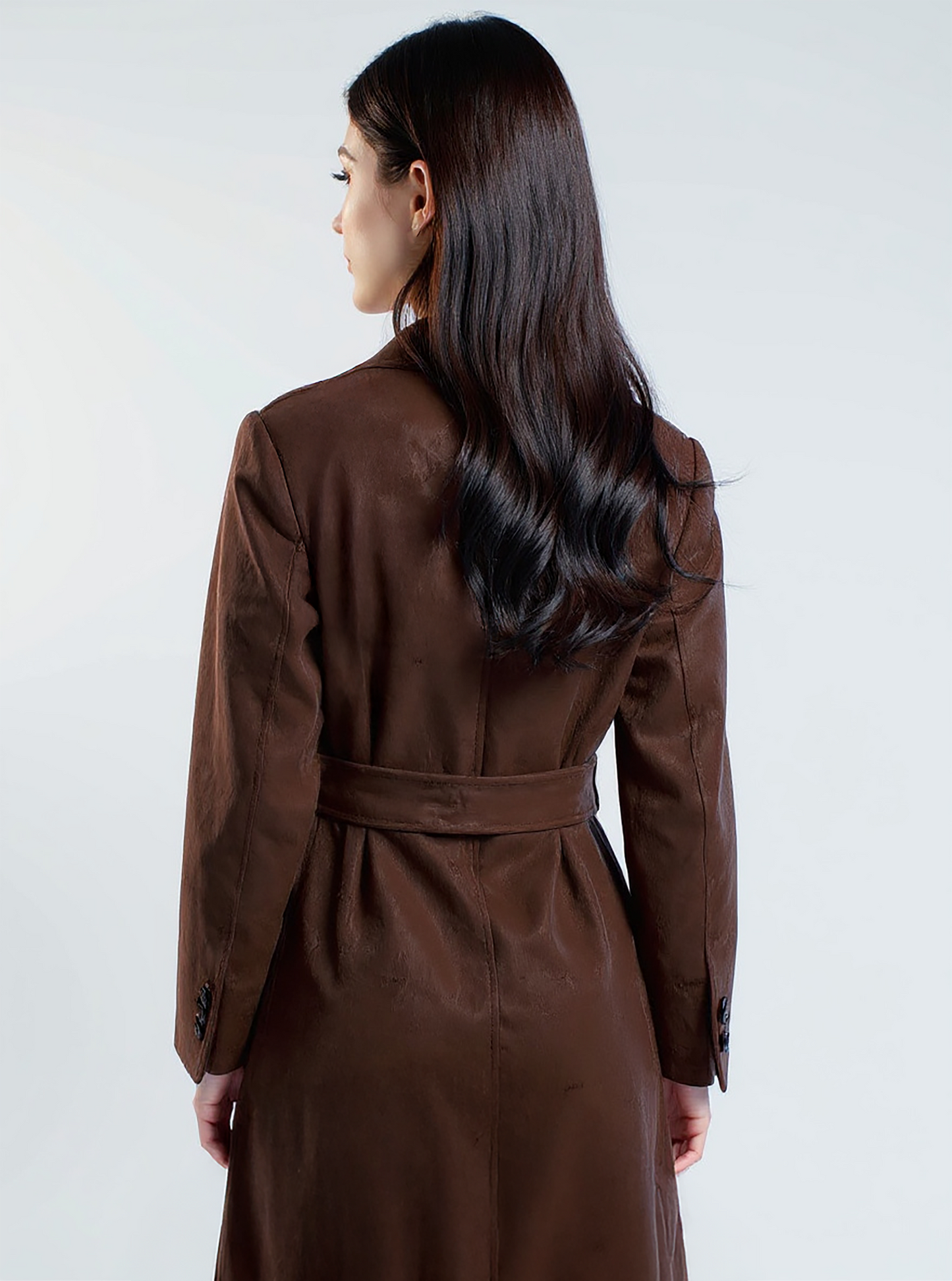Chocolate Wool Trench Coat – Sophisticated Longline Coat with Belted Waist | 25T35T6C