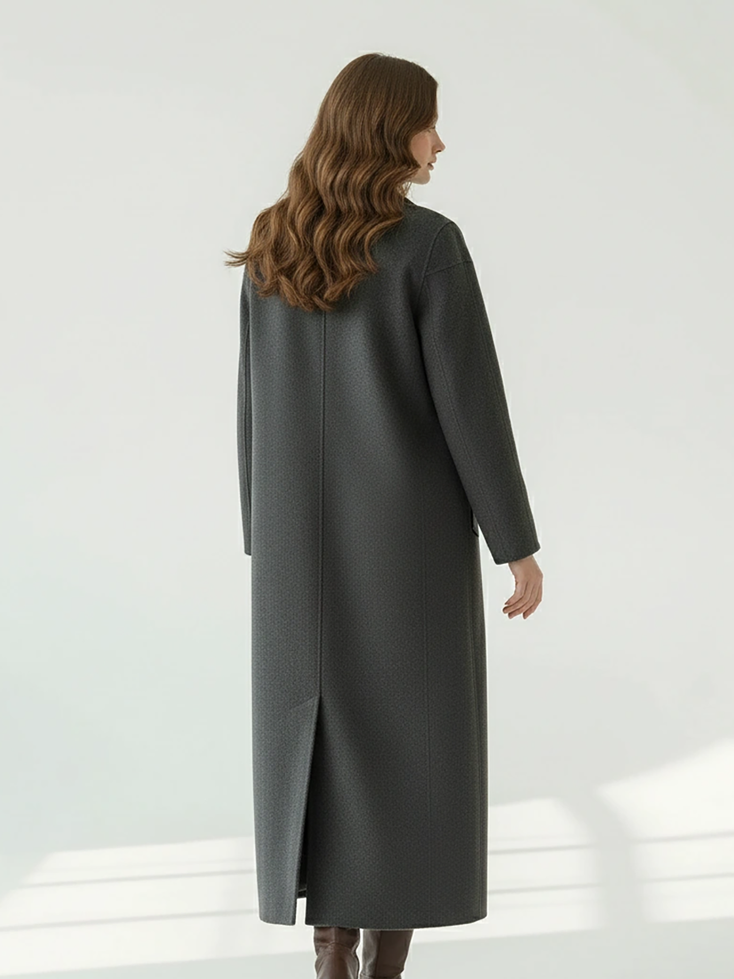 Charcoal Wool Blend Overcoat – Sophisticated Double-Breasted Coat with Longline Silhouette | 25T35T6E