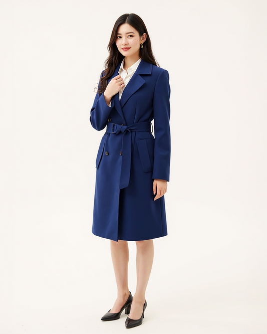 Royal Blue Wool Blend Trench Coat – Chic Belted Outerwear with Notched Lapels | 25T35T5B