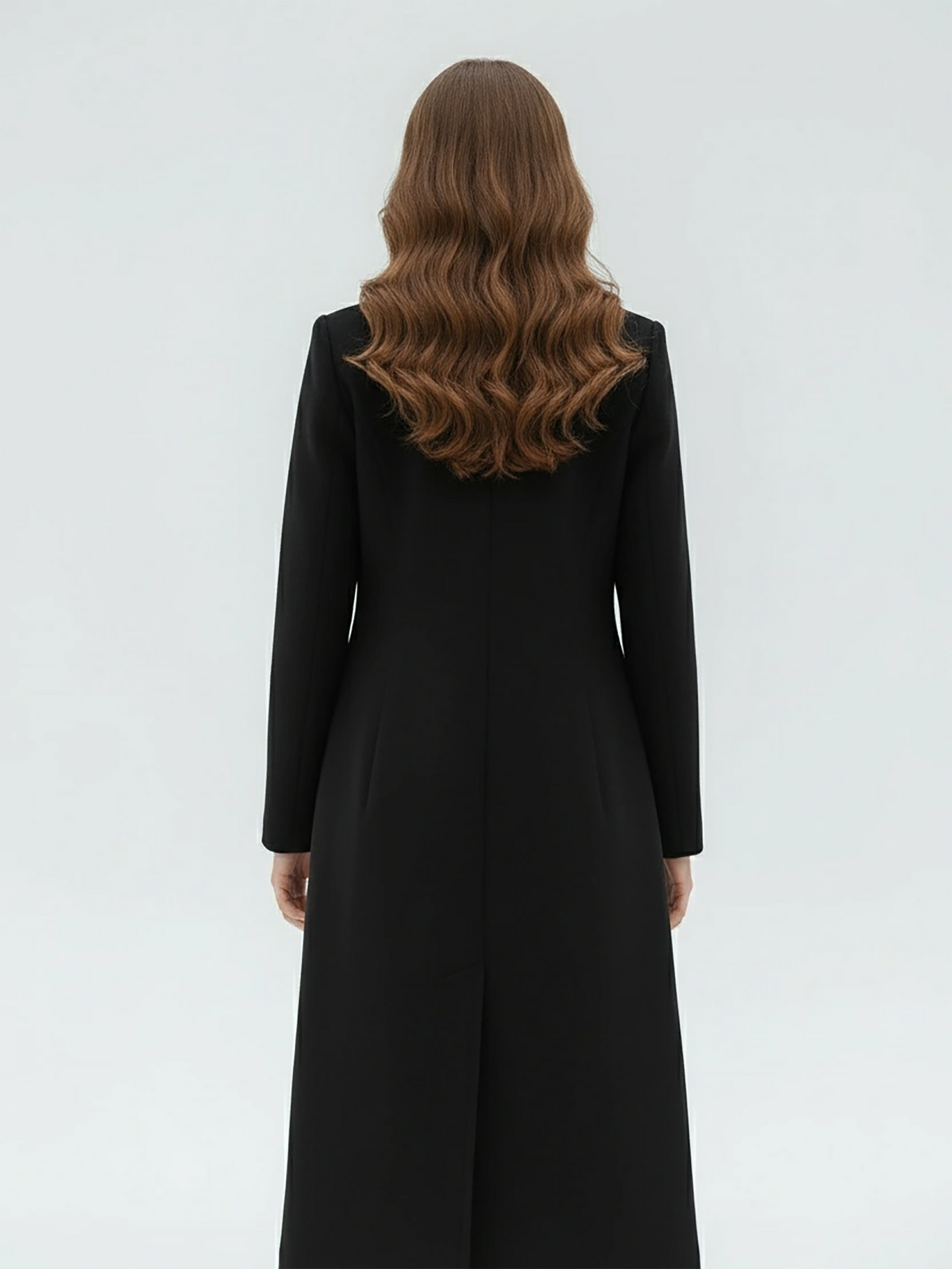 Classic Black Wool Coat – Sophisticated Long Coat with Double-Breasted Design | 25T35T6U