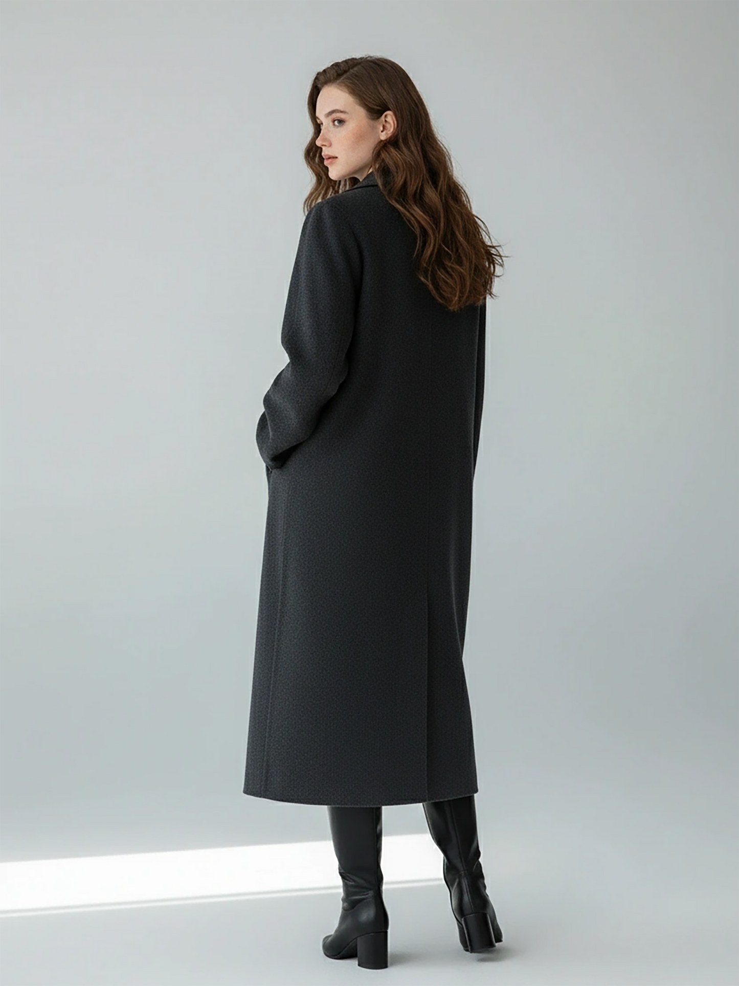 Chic Black Wool Long Coat – Sophisticated Oversized Fit with Classic Lapels | 25T35T5P