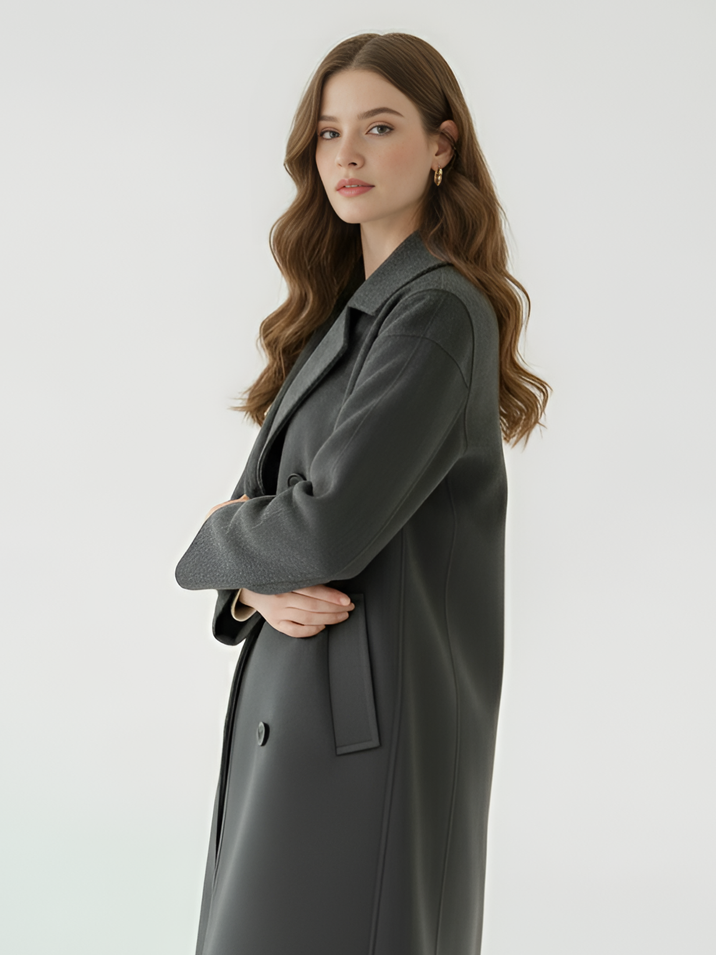 Charcoal Wool Blend Overcoat – Sophisticated Double-Breasted Coat with Longline Silhouette | 25T35T6E