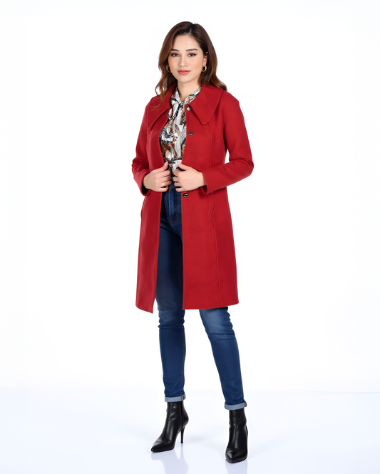Chic Red Wool Blend Overcoat – Winter Essential Tailored Fit with Classic Notch Collar | 25T35T5Q