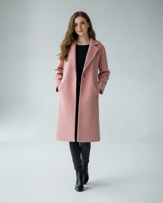 Blush Wool Overcoat – Chic Tailored Long Coat with Minimalist Silhouette | 25T35T5M
