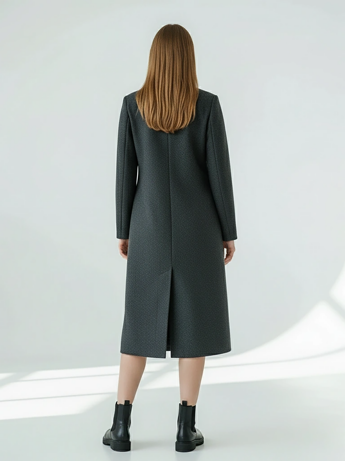 Charcoal Wool Coat – Chic Tailored Longline Coat with Double-Breasted Closure | 25T35T4M