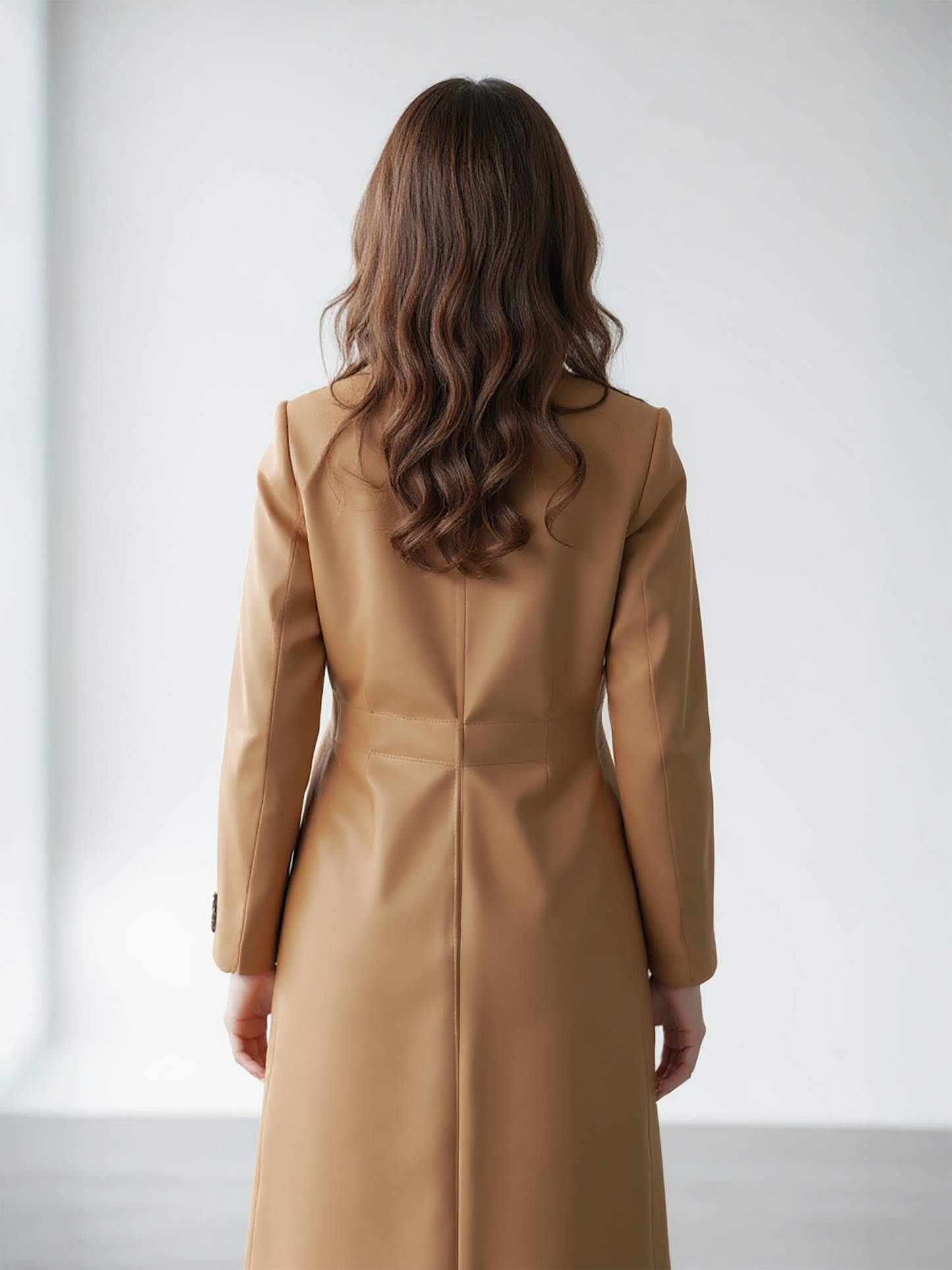 Chic Camel Wool Trench Coat – Sophisticated Long-Length Outerwear with Button Detail | 25T35T6P
