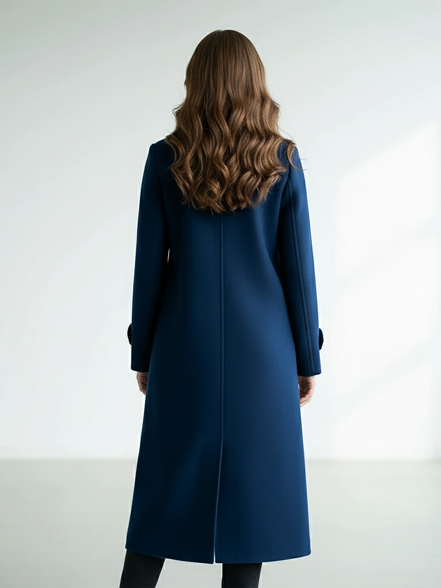 Navy Wool Long Coat – Chic Tailored Outerwear with Single-Breasted Design | 25T35T4N