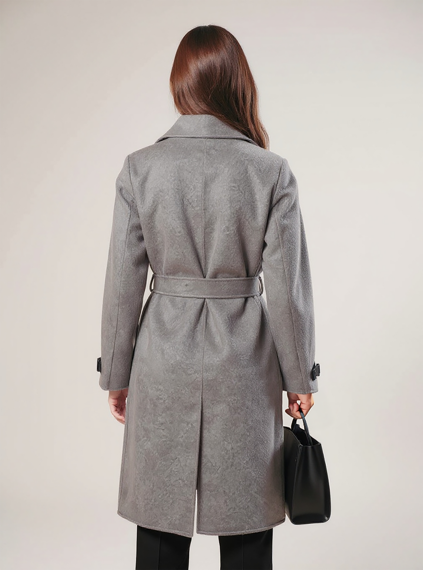 Classic Gray Wool Overcoat – Sophisticated Belted Wrap Coat with Notch Lapel | 25T35T6F