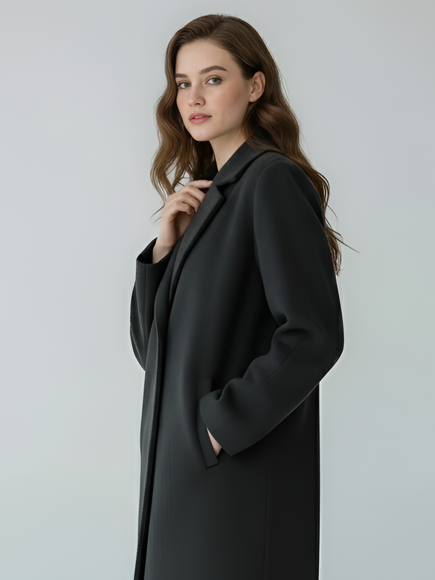 Chic Black Wool Long Coat – Sophisticated Oversized Fit with Classic Lapels | 25T35T5P