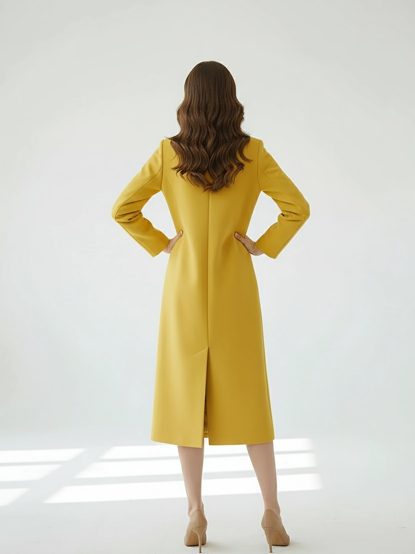 Mustard Wool Longline Coat – Chic Tailored Coat with Notch Lapels | 25T35T6B