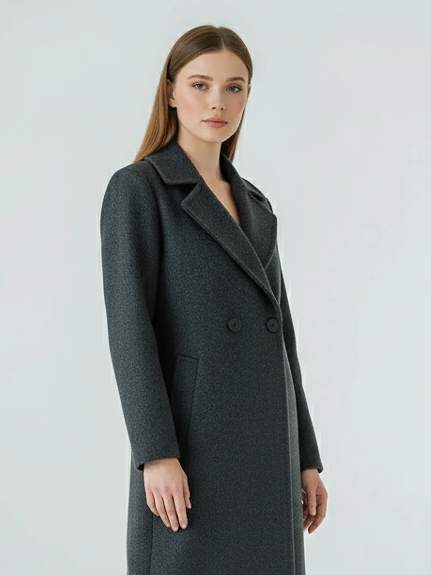Charcoal Wool Coat – Chic Tailored Longline Coat with Double-Breasted Closure | 25T35T4M
