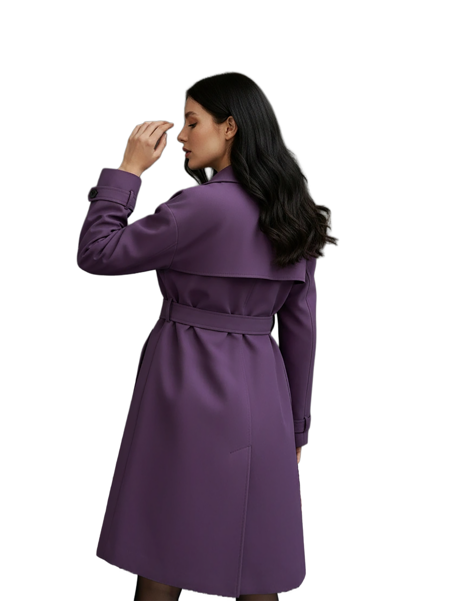 Elegant Purple Wool Trench Coat – Sophisticated Double-Breasted Overcoat with Belted Waist | 25T35T5K