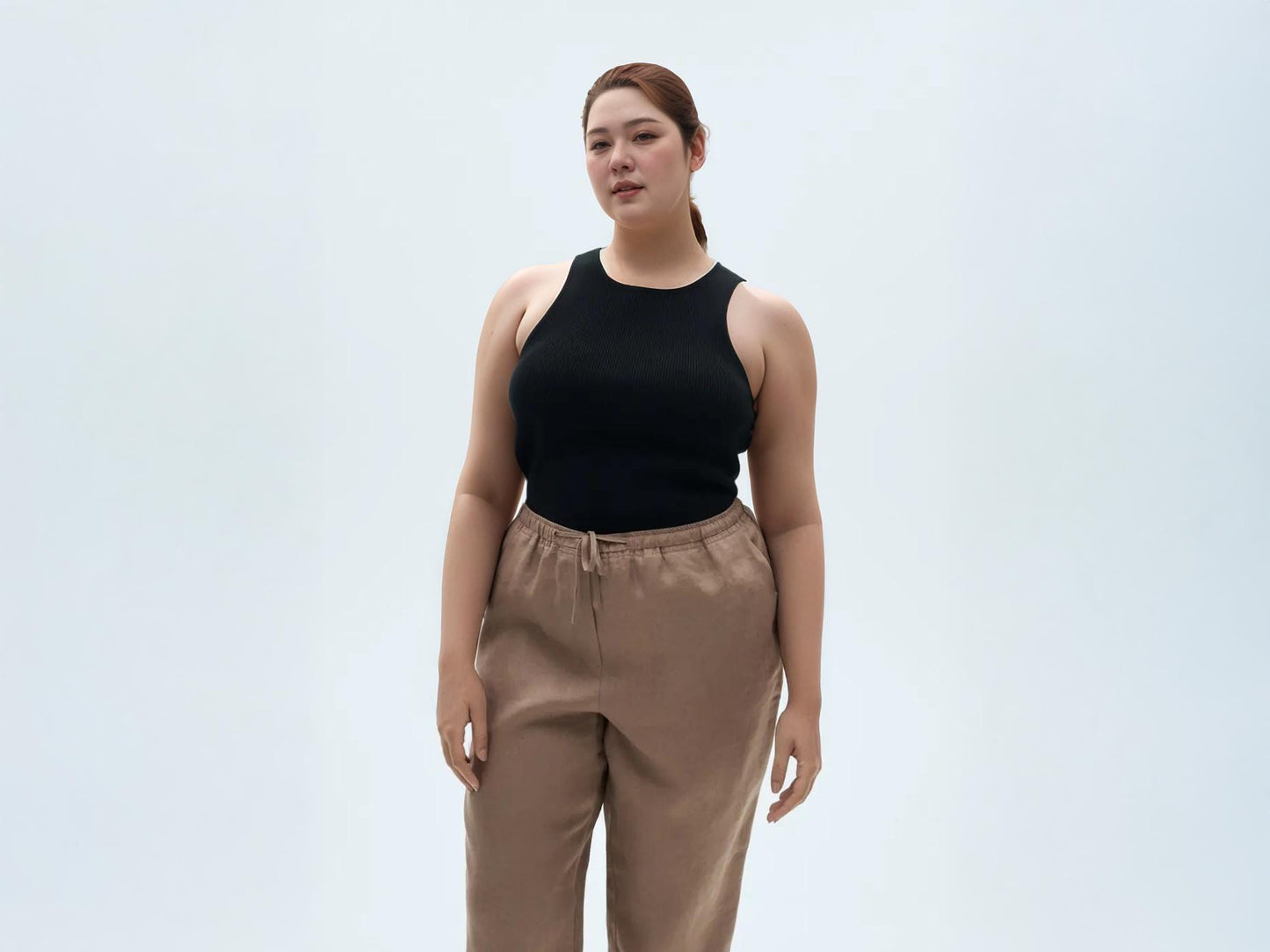 Plus Size Linen Trousers for Women - Elastic Waist Drawstring Pants, Casual Loose Fit Cropped Pants | SKU.25T22T5H