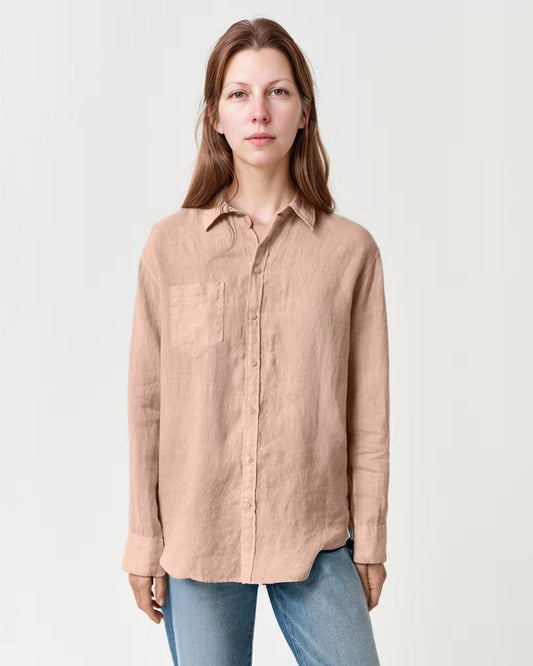Women's Linen Shirt - Classic Button Down, Relaxed Fit, Lightweight Long Sleeve Blouse with Pocket for Spring & Summer | SKU.25T22T3U