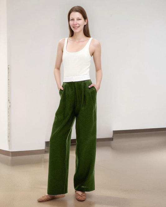 Chic High-Waisted Wide-Leg Pants – Elegant Green Trousers for Women | SKU.25T11T6G2