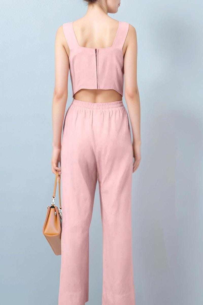 Elegant Pink Sleeveless Jumpsuit – Women’s Casual & Chic Wide-Leg Outfit | SKU.25T11T7D