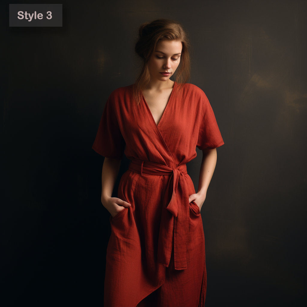 Customizable Linen Wrap Dress with Pockets | Maternity and Oversized Options | Relaxed Summer Fit | Personalized Gift for Her | 230411A