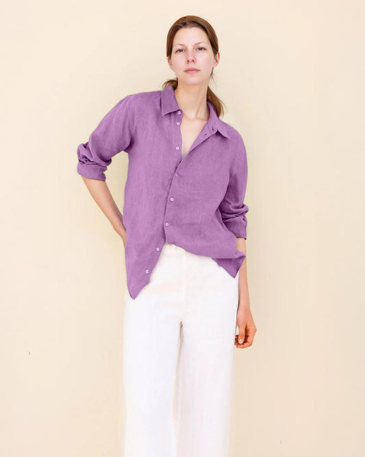 Relaxed Fit Linen Shirt - Long Sleeve Lightweight Button Down Blouse for Women, Soft Washed Linen Summer Top | SKU.25T22T3H