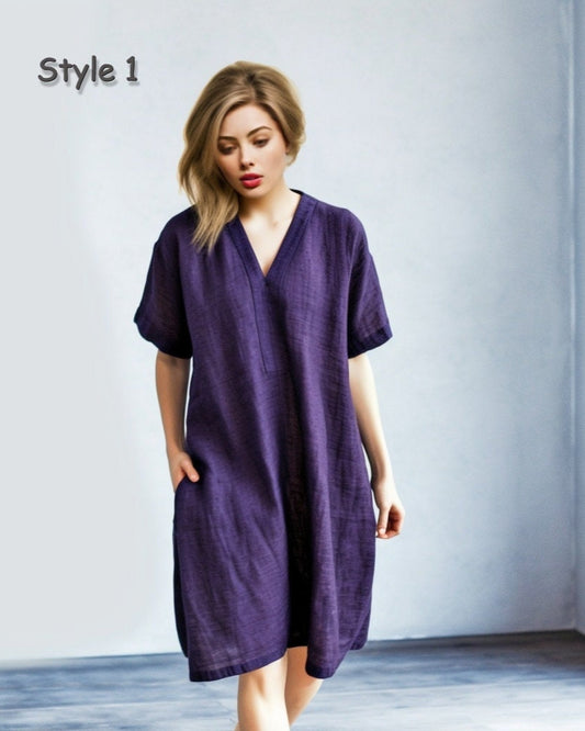Stylish Linen Tunic Dress with Split Neck - Embrace the Modern Summer Trend | Customizable | Personalizable | 230514A