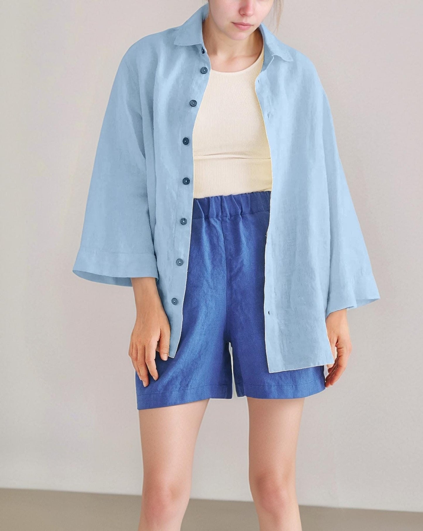 Relaxed Linen Shirt, Oversized Button Down Blouse, Wide Sleeve Summer Top, Handmade Minimalist Linen Women's Clothing | SKU.25T22T2Y