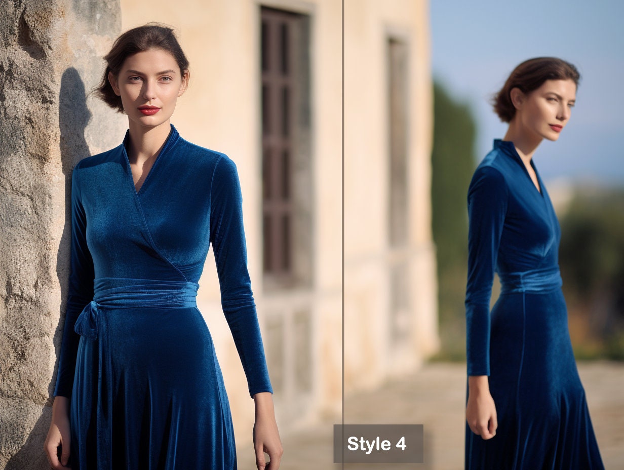 Versatile Velvet Midi Dress | Bridesmaid Dress | Long Sleeves, Self-Tie Belt | Spring & Fall | Custom Handmade | Plus Size Gowns