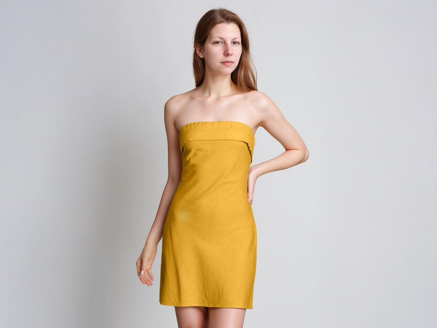 Custom Strapless Linen Mini Dress - Elastic Linen Summer Tube Dress, Made to Order for Women | SKU.25T15T5L